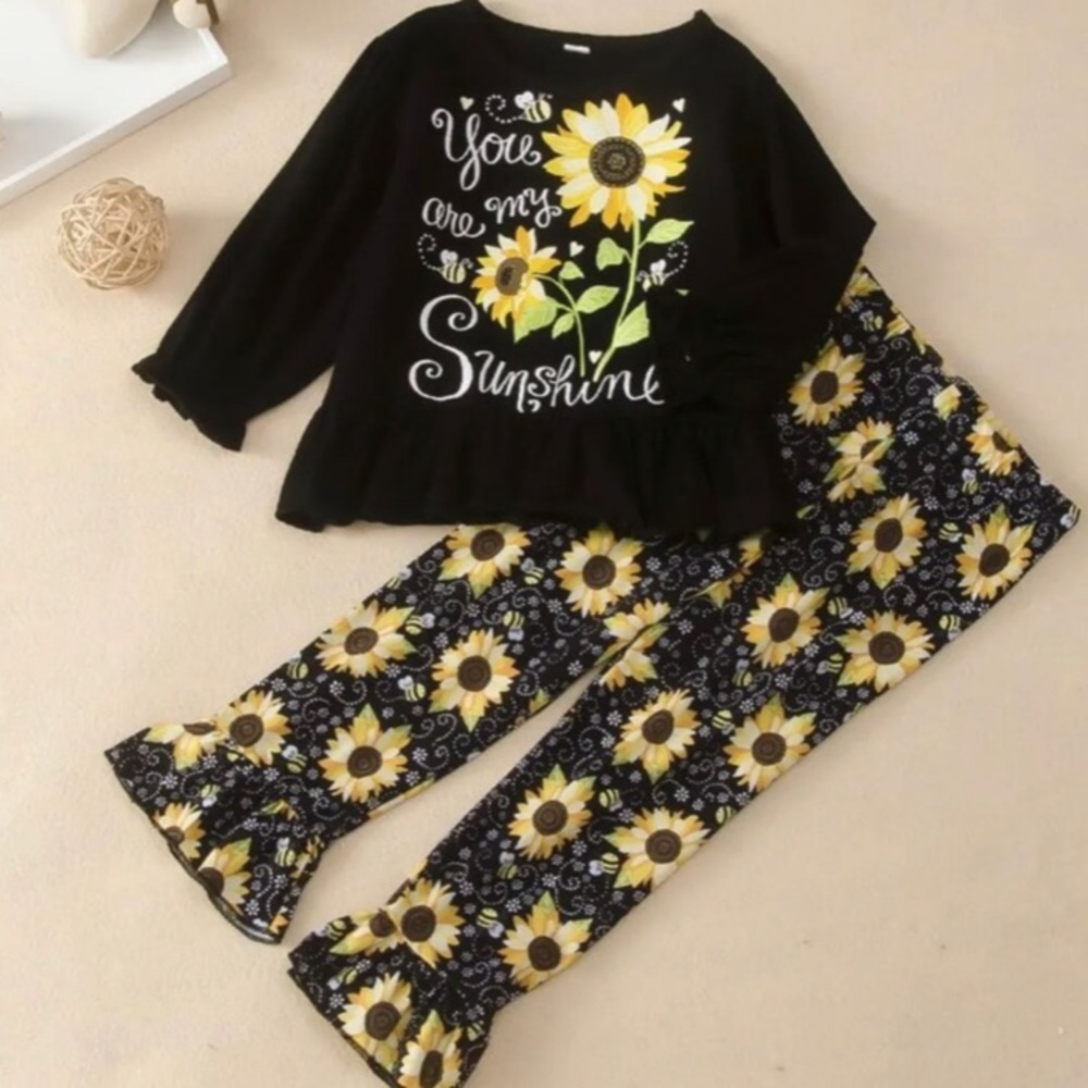 You are my Sunshine set Leggings and long sleeve top with sunflowers yellow NWT